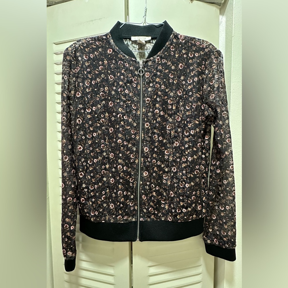 Black Floral Bomber Jacket from Forever 21